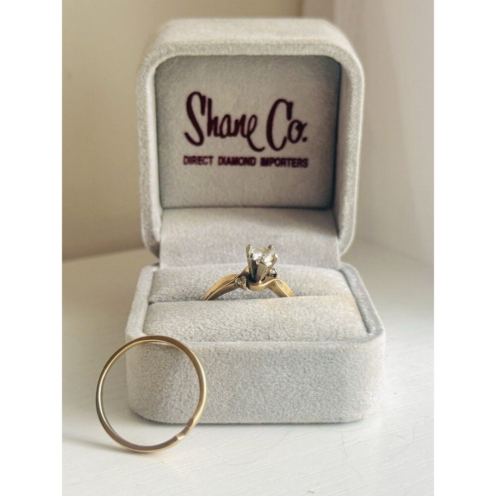 Vintage 14K Heart Shaped Diamond Engagement & Wedding Band Set Shane Co. Size 10